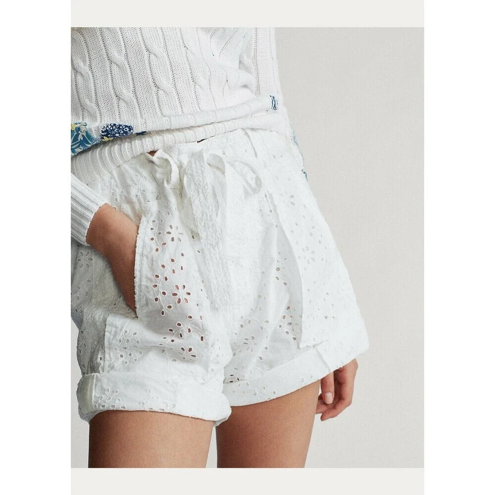 NEW! Polo Ralph Lauren Women's 6 Eyelet Cotton Short In White Eyelet NWT $198